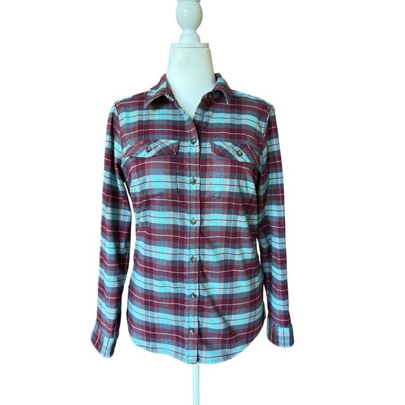 LL Bean Aqua Burgundy Plaid Flannel Women's Size M Durable Materials Warm Eco - Picture 1 of 12
